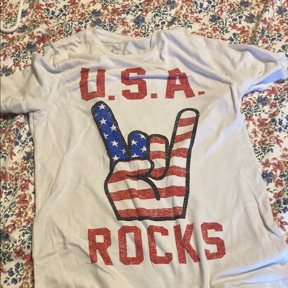 Patriotic Kids T-Shirt - White with Red and Blue Design